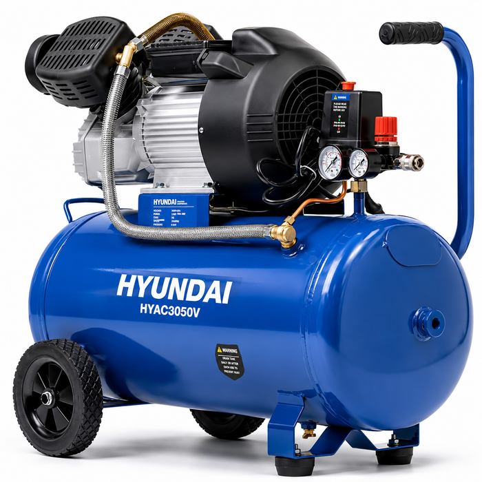 Hyundai 3HP 50L Portable Air Compressor – Direct Drive, Twin Outlet, 12.6CFM, Oil-Lubricated
