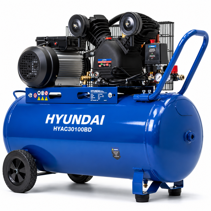 Hyundai 3HP 100L Electric Belt Drive Air Compressor – 314L/min, 11.1 CFM, 8 Bar, Portable & Heavy-Duty