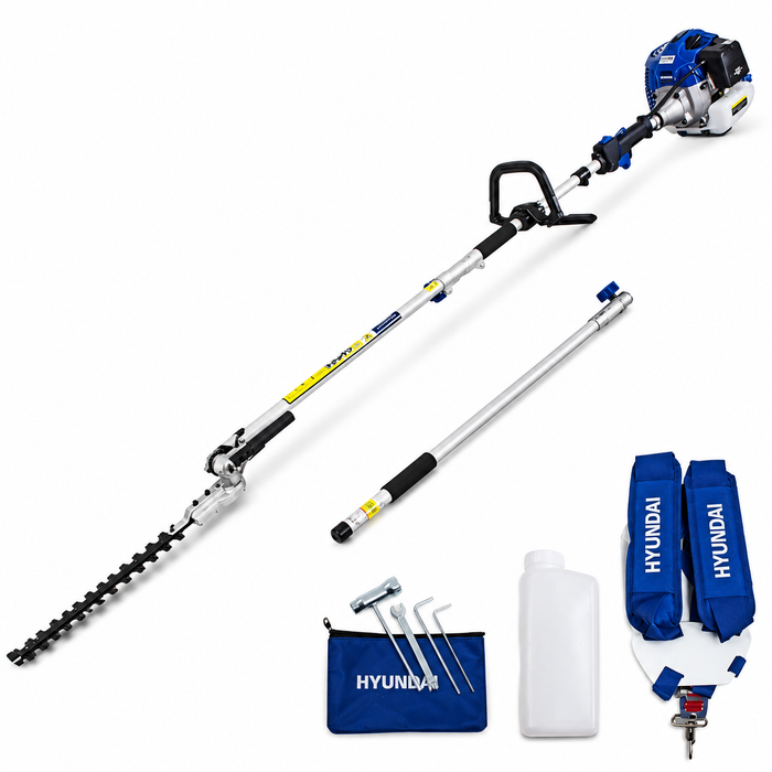 Hyundai 33cc PETROL POLE HEDGE TRIMMER – 3m Reach, Dual Blade, Pivot Head (HYPT3300)