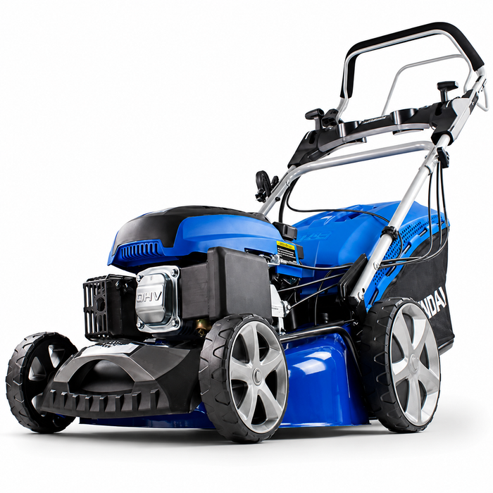 Hyundai 18" Petrol Lawn Mower – Self-Propelled, 139cc, Electric Start, 6 Heights, OPC Safety, Hose Connector