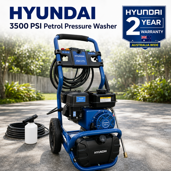 Hyundai 3500 PSI Petrol Pressure Washer – 212cc Engine, 3200W, 6m Hose
