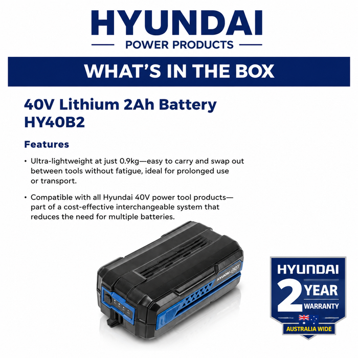 Hyundai 40V LITHIUM 2Ah BATTERY – Rechargeable Power Pack for Hyundai 40V Garden Tools (HY40B2)