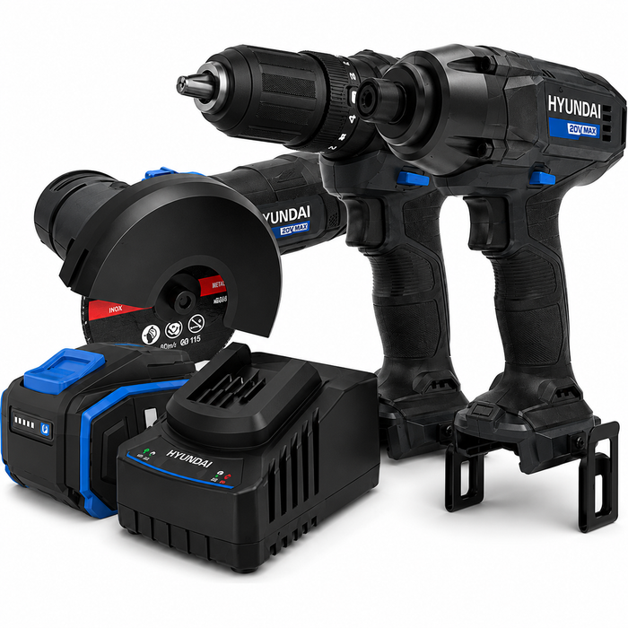 Hyundai 20V Hammer Drill & Impact Wrench + 4.0Ah Battery & Fast Charger Kit