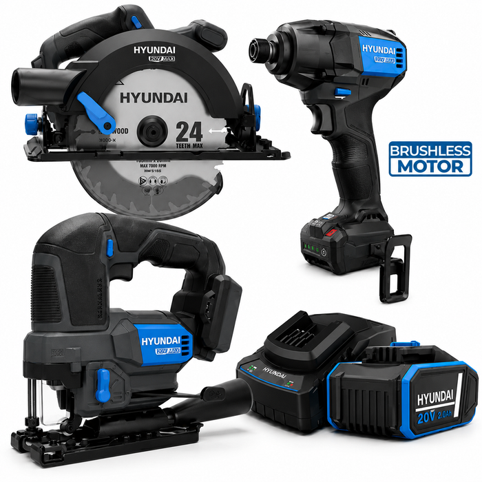 Hyundai Power 3 Piece Kit - Impact Driver, Circular Saw & Jig Saw + 4Amp Battery + Charger
