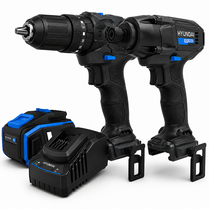 Hyundai Power Tools 2 Piece Kit - Hammer Drill & Impact Driver + 4Amp Battery and Charger