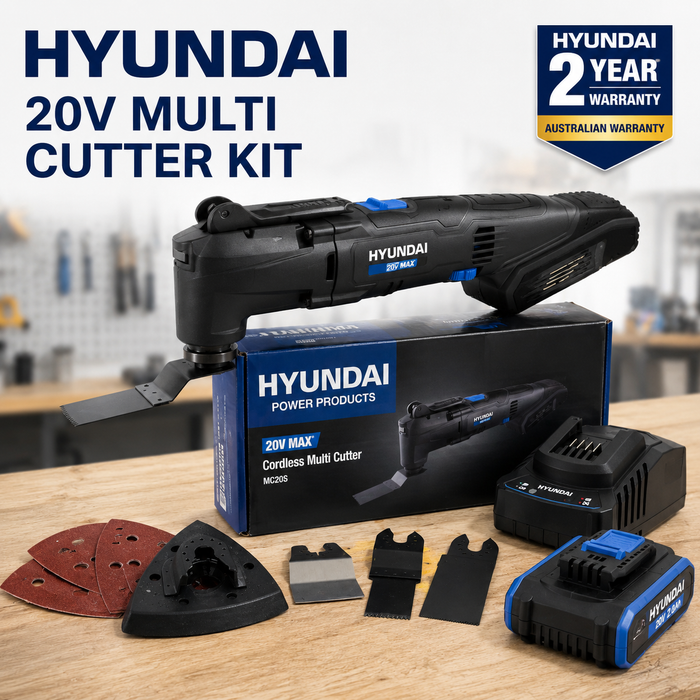 Hyundai 20V Cordless Multi Cutter Kit  – Oscillating Tool for Cutting, Scraping, Sanding + 20v2Ah Battery & Charger