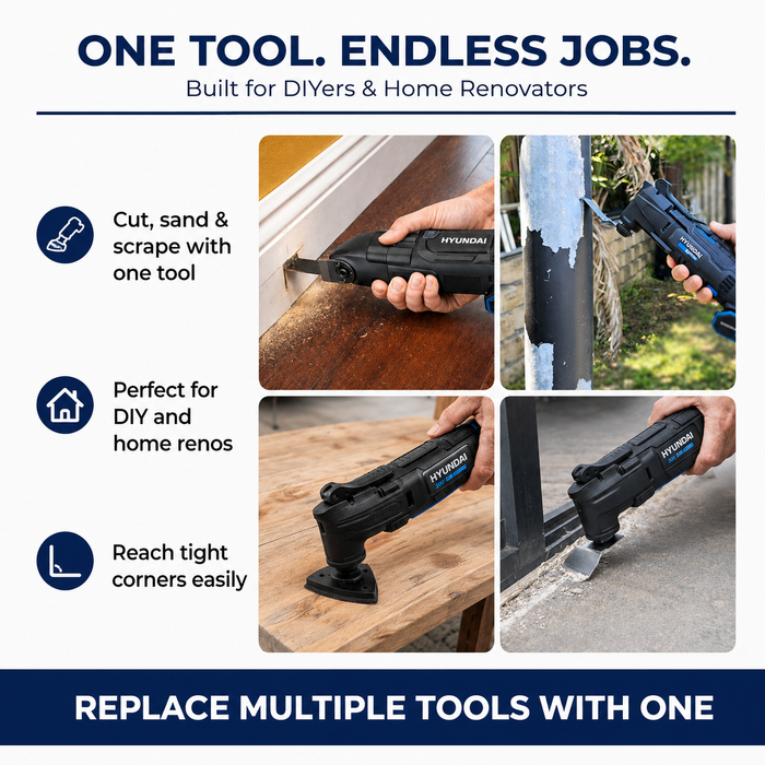 Hyundai 20V Cordless Multi Cutter Kit  – Oscillating Tool for Cutting, Scraping, Sanding + 20v2Ah Battery & Charger