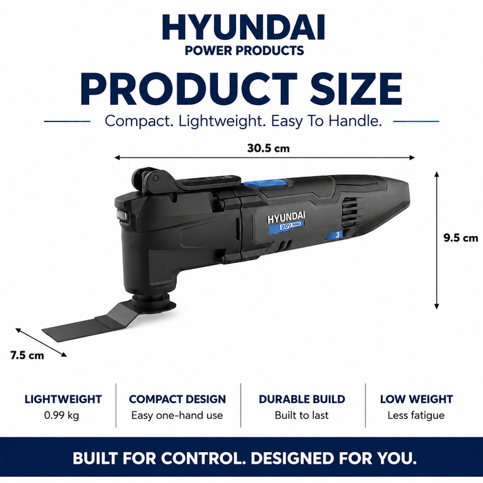 Hyundai 20V Cordless Multi Cutter Kit  – Oscillating Tool for Cutting, Scraping, Sanding + 20v2Ah Battery & Charger