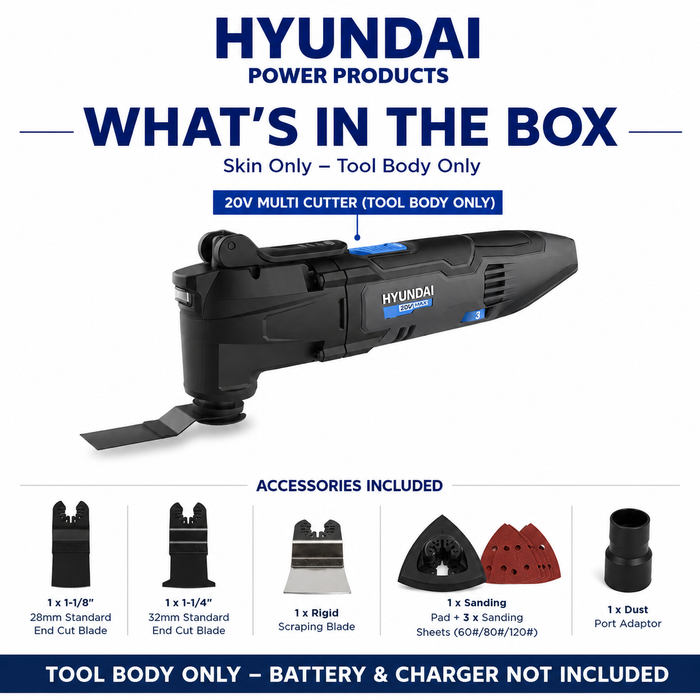 Hyundai 20V Cordless Multi Cutter – Oscillating Tool for Cutting, Scraping, Sanding – Skin Only