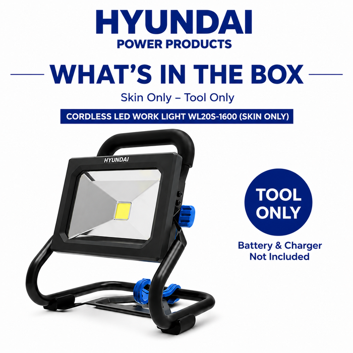Hyundai 20V LED Work Light – 1600 Lumen, 360° Head, Tripod Mountable, 3-Mode Brightness - Skin Only