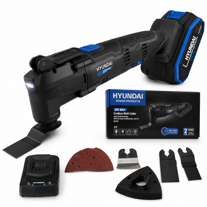 Hyundai 20V Cordless Multi Cutter Kit  – Oscillating Tool for Cutting, Scraping, Sanding + 20v2Ah Battery & Charger