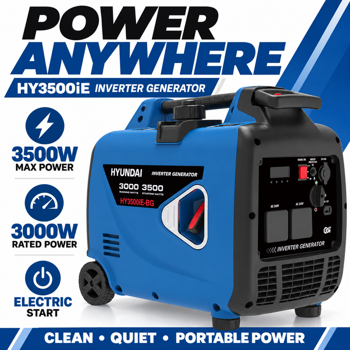 Hyundai 3500W Inverter Generator – Electric Start, Quiet & Portable Power for Camping, Caravans & Home Backup
