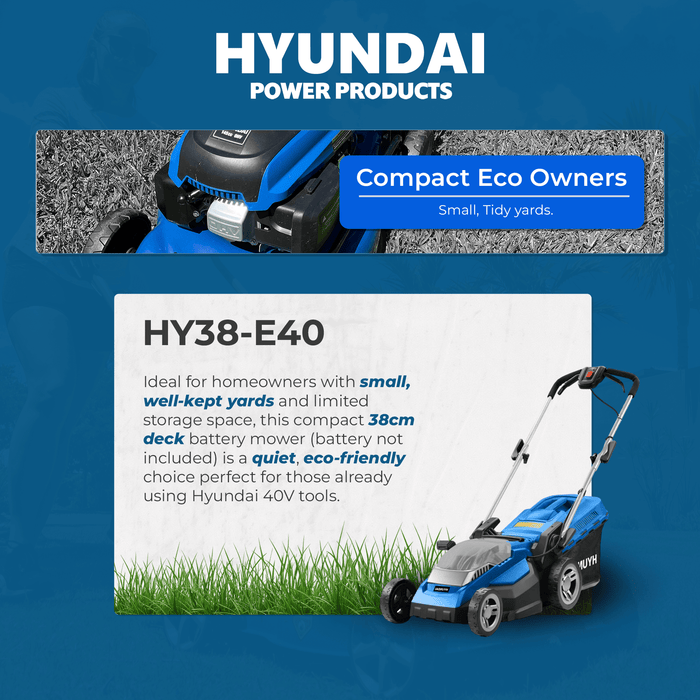 Hyundai 15" 40V Battery Lawn Mower – Plastic Deck - SKIN ONLY (HY38-E40)