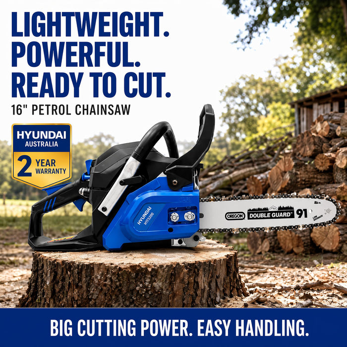 Hyundai 16" Petrol Chain Saw – 40cc 2-Stroke, Oregon Bar, Lightweight, Auto Chain Lube, Anti-Kickback Brake