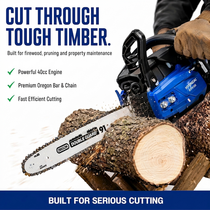 Hyundai 16" Petrol Chain Saw – 40cc 2-Stroke, Oregon Bar, Lightweight, Auto Chain Lube, Anti-Kickback Brake