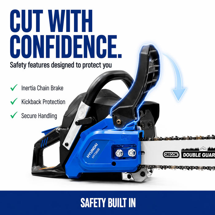 Hyundai 16" Petrol Chain Saw – 40cc 2-Stroke, Oregon Bar, Lightweight, Auto Chain Lube, Anti-Kickback Brake