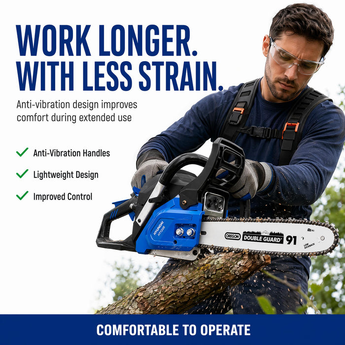 Hyundai 16" Petrol Chain Saw – 40cc 2-Stroke, Oregon Bar, Lightweight, Auto Chain Lube, Anti-Kickback Brake