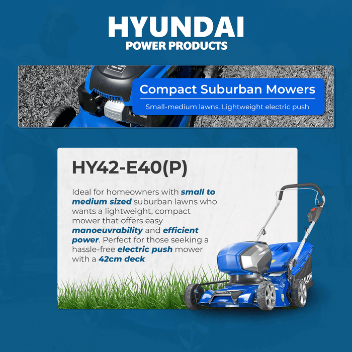 Hyundai 17" 40V Battery Lawn Mower – Steel Deck, 6-Stage Height Adjust, 45L Catcher, Lightweight & Durable - SKIN ONLY (HY42-E40(P))