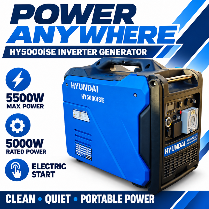 Hyundai 5500W Inverter Generator – Electric Start, Quiet & Powerful for Camping, Caravans, Worksites & Home Backup