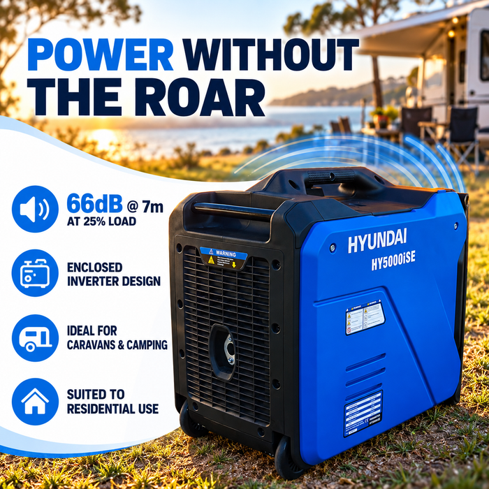 Hyundai 5500W Inverter Generator – Electric Start, Quiet & Powerful for Camping, Caravans, Worksites & Home Backup
