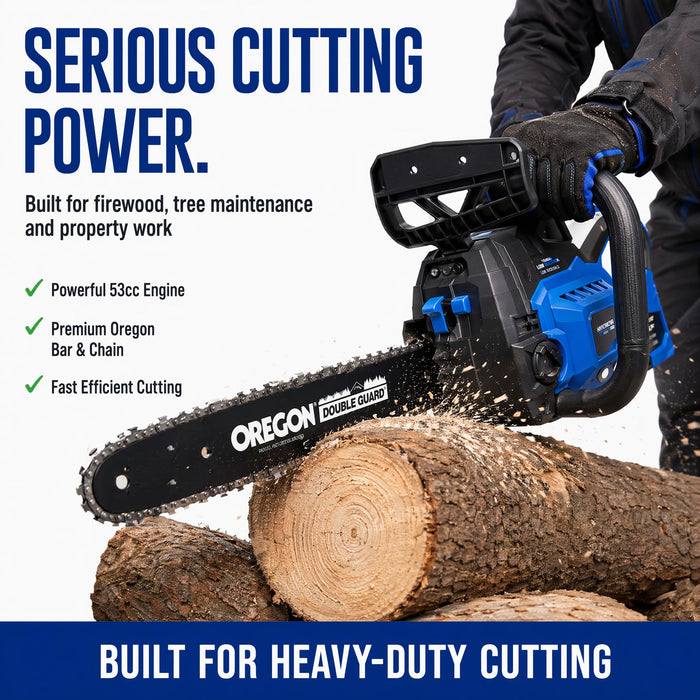 Hyundai 18" Petrol Chain Saw – 53cc 2-Stroke, Oregon Bar, Anti-Vibration, Auto Chain Lube, Kick-Back Protection
