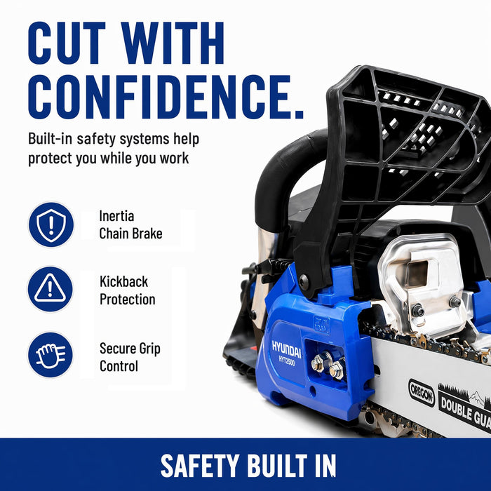 Hyundai 18" Petrol Chain Saw – 53cc 2-Stroke, Oregon Bar, Anti-Vibration, Auto Chain Lube, Kick-Back Protection