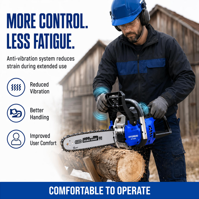 Hyundai 18" Petrol Chain Saw – 53cc 2-Stroke, Oregon Bar, Anti-Vibration, Auto Chain Lube, Kick-Back Protection