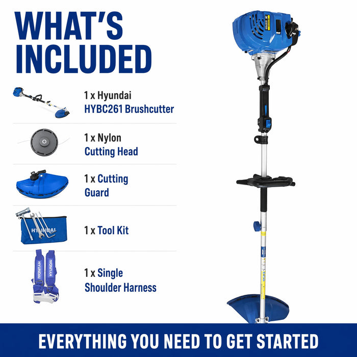 Hyundai 26cc 2-Stroke Petrol Brush Cutter – Lightweight Grass Trimmer with Tap & Go Head
