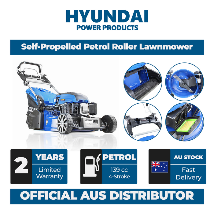 Hyundai 19"/48cm 139cc Self-Propelled Petrol Roller Lawnmower | HYM480SPR