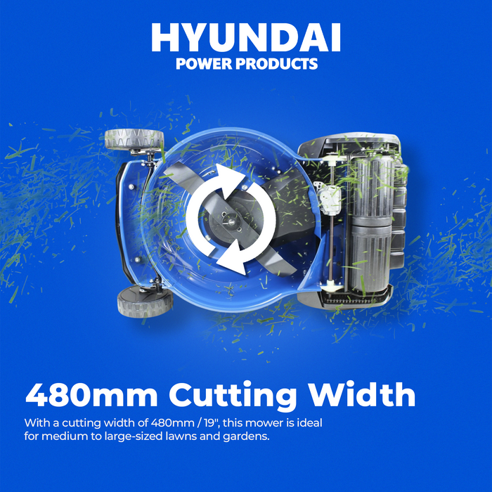 Hyundai 19"/48cm 139cc Self-Propelled Petrol Roller Lawnmower | HYM480SPR