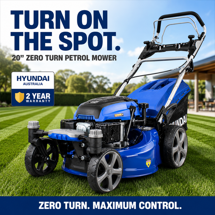Hyundai 20" Petrol Lawn Mower Zero Turn – Electric Start, Self-Propelled, 170cc Engine, 70L Grass Collector
