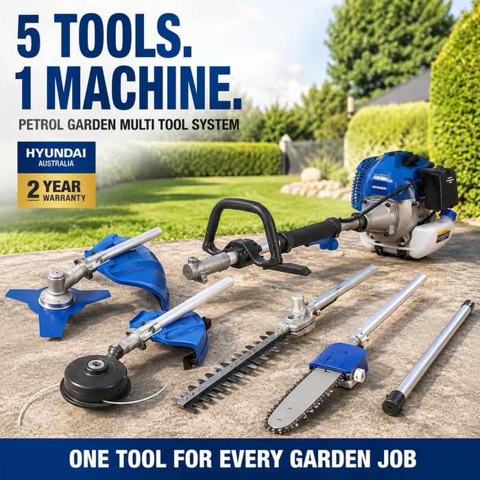Hyundai 33cc 5-IN-1 Petrol Garden Tool Set – Hedge Trimmer, Chainsaw, Brush Cutter & More