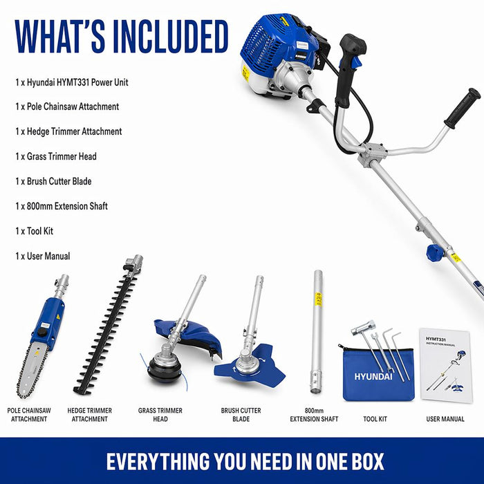 Hyundai 33cc 5-IN-1 Petrol Garden Tool Set – Hedge Trimmer, Chainsaw, Brush Cutter & More