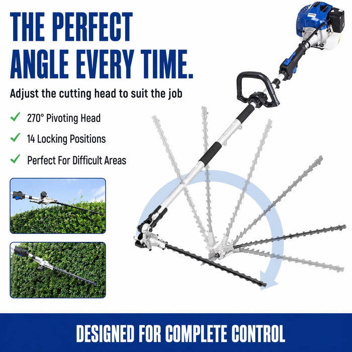 Hyundai 33cc Petrol Pole Hedge Trimmer – 3m Reach, Dual Blade, Pivot Head