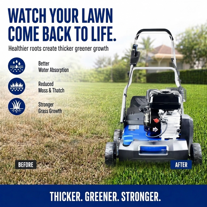 Hyundai Petrol Lawn Scarifier & Aerator 2-in-1,  212cc Engine, 400mm Width, 45L Catcher