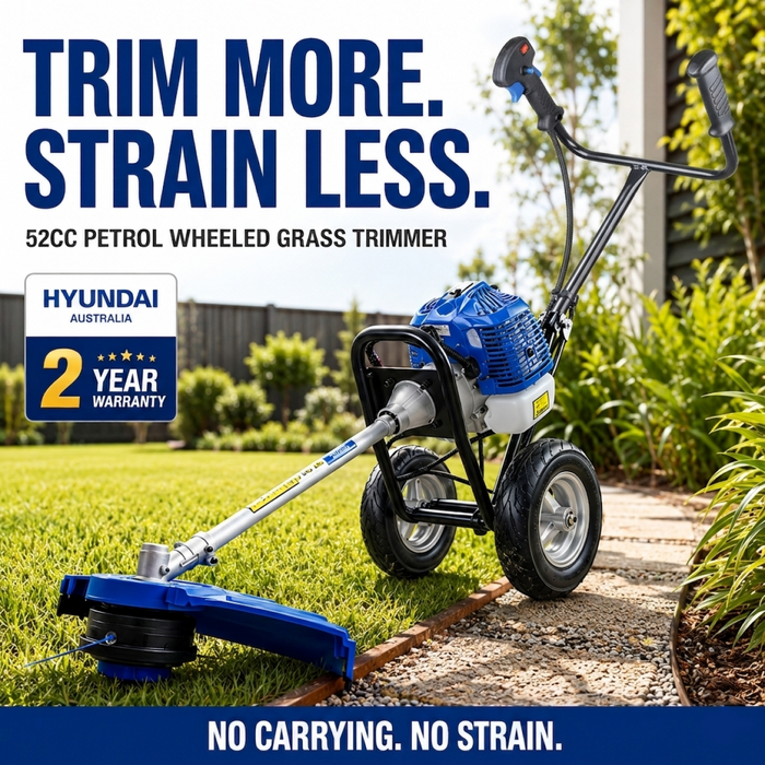 Hyundai 52cc Petrol Wheeled Grass Trimmer - 43cm Cutting Width Large Wheels