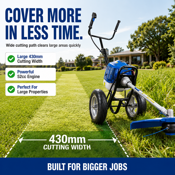 Hyundai 52cc Petrol Wheeled Grass Trimmer - 43cm Cutting Width Large Wheels