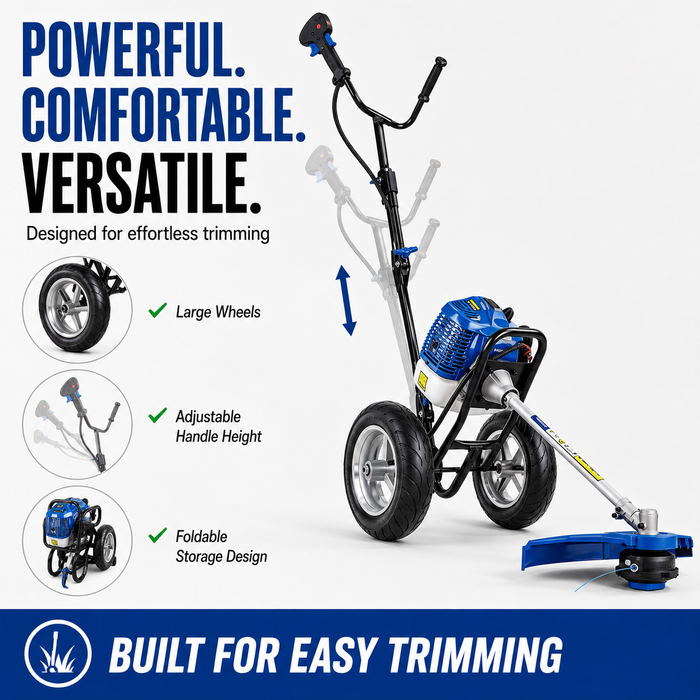 Hyundai 52cc Petrol Wheeled Grass Trimmer - 43cm Cutting Width Large Wheels