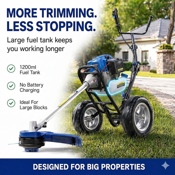 Hyundai 52cc Petrol Wheeled Grass Trimmer - 43cm Cutting Width Large Wheels