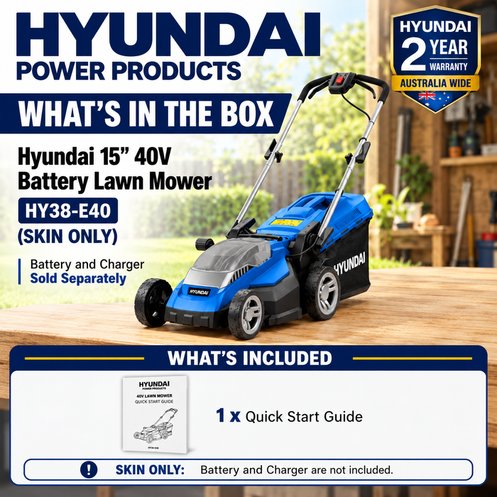Hyundai 15" 40V Battery Lawn Mower – 5 Height Settings, Cordless, 30L Collector, Plastic Deck - Skin Only