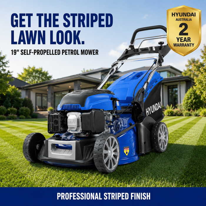 Hyundai 19” Petrol Roller Lawn Mower – Self-Propelled, 48cm Roller, 139cc Power, Striping Finish