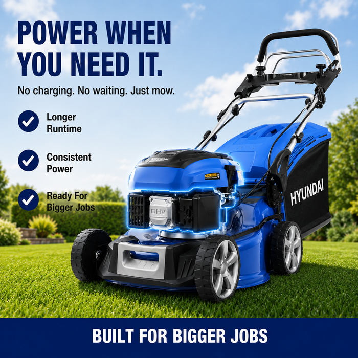 Hyundai 19” Petrol Roller Lawn Mower – Self-Propelled, 48cm Roller, 139cc Power, Striping Finish