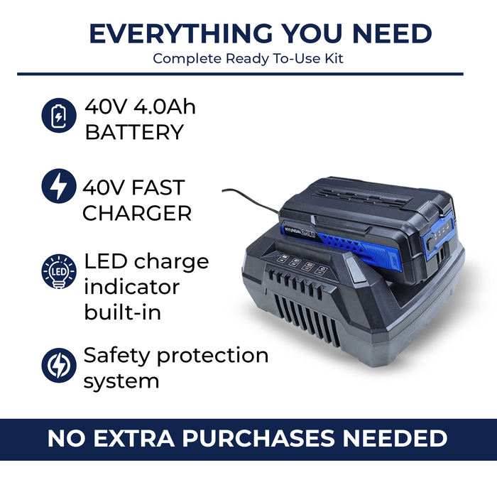Hyundai 40V 4Ah Lithium-ion Battery & Charger Kit – for Hyundai 40V Cordless Power Tools (HY40B4/HY40C4)