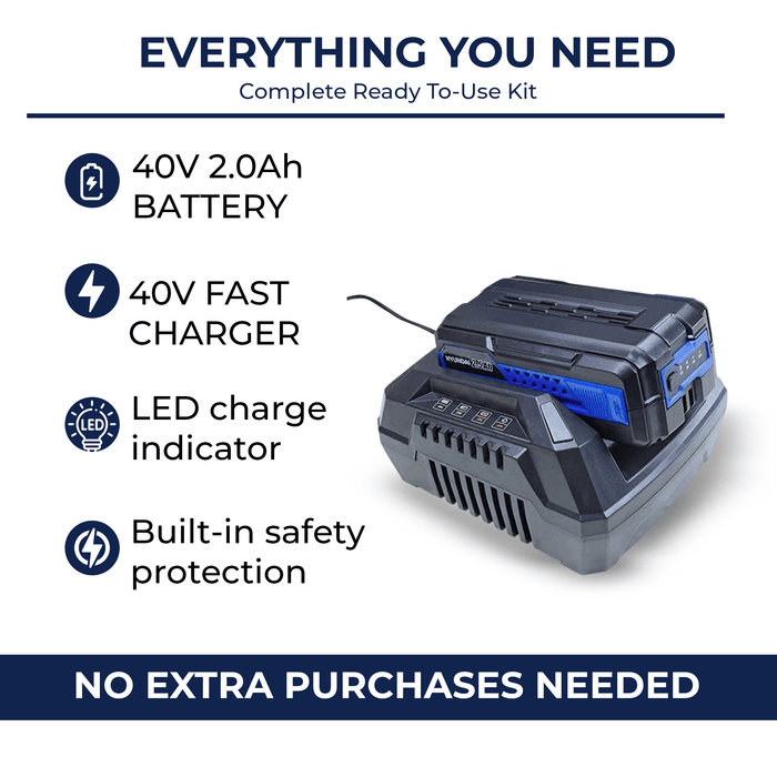 Hyundai 40V 2Ah Lithium-ion Battery & Charger Kit – for Hyundai 40V Cordless Power Tools (HY40B2/HY40C2)