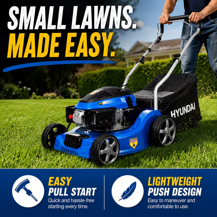 Hyundai 16" Petrol Lawn Mower – 79cc Push Mower with 6 Cutting Heights, 30L Catcher & Easy Start