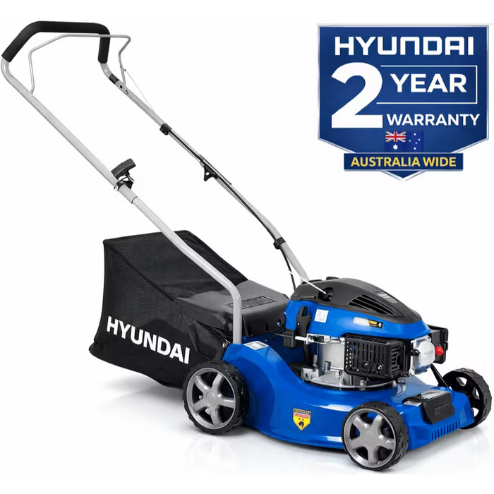Hyundai 16" Petrol Lawn Mower – 79cc Push Mower with 6 Cutting Heights, 30L Catcher & Easy Start