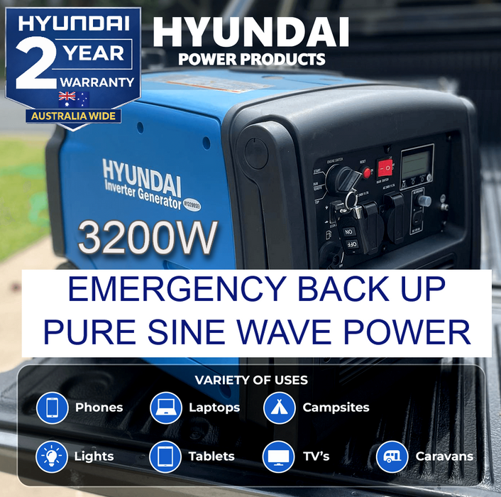Hyundai 3200W Inverter Generator – Remote Start, Quiet & Portable Power for Camping & Caravans (HY3200SEi)