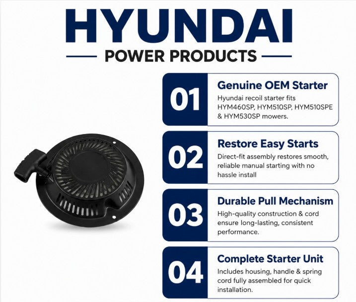 Genuine Hyundai Recoil Starter Assembly for 460, 510 & 530 Series Mowers – Easy Replacement