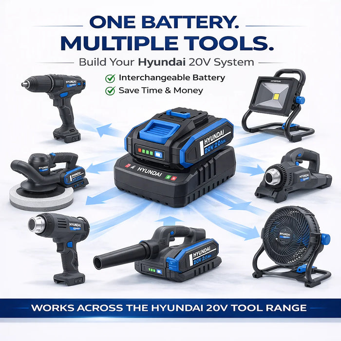 Hyundai 20V Cordless Orbital Sander – 5” Pad, Dust Collection, Variable Speed Control – Skin Only