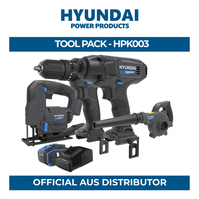 Hyundai Power 4 Piece Kit - Hammer Drill + Impact Driver + Jig Saw + Blower + 1 x 2Amp Battery and Charger ( HPK003 )